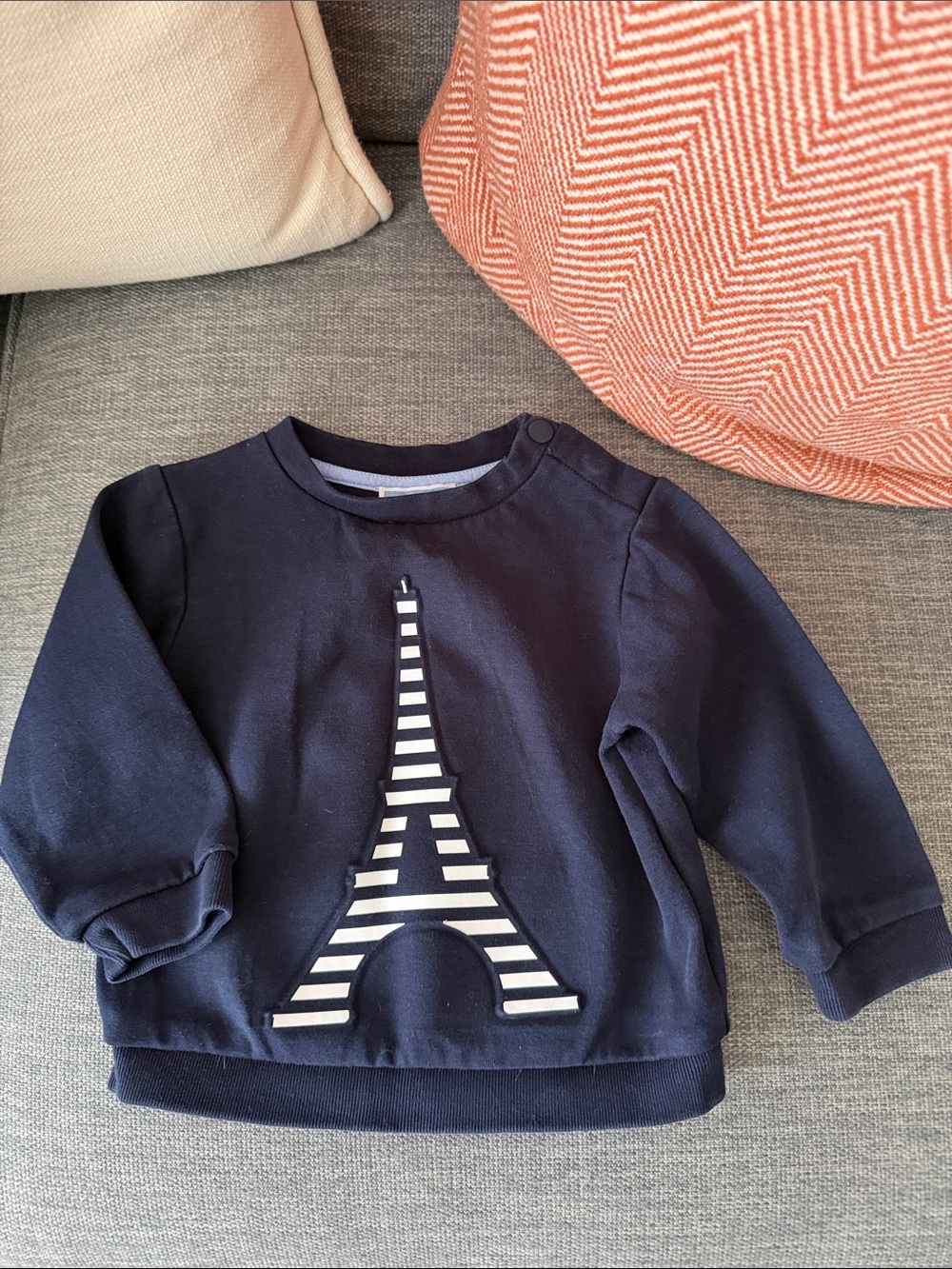 Jacadi Paris Navy Kids Sweatshirt with Striped Eiffel Tower Graphic 18M
